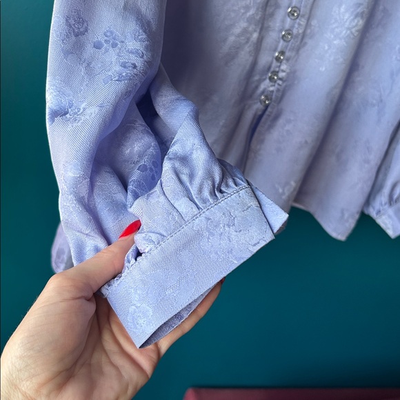 Vintage Lavender Satin Jacquard Peter Pan Collar Blouse Button Front Top - Picture 4 of 8